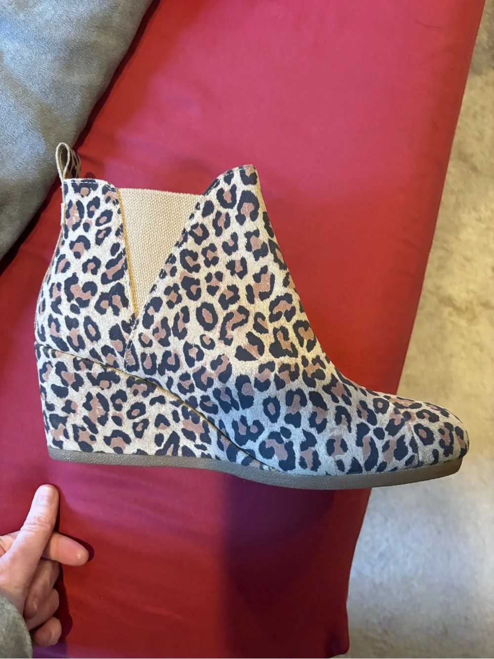 TOM’S Leopard Print Wedge Ankle Bootie